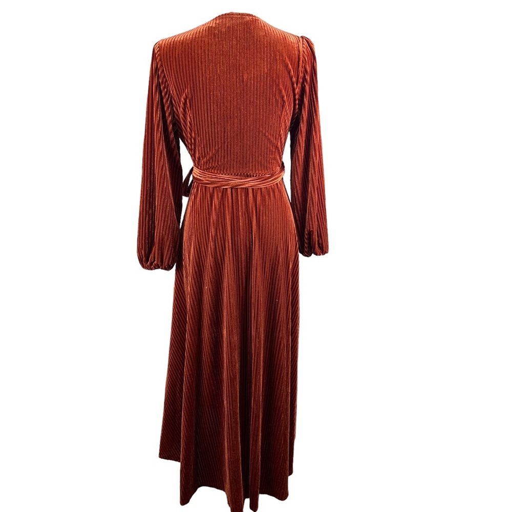 NWT Burnt Orange Ribbed Wrap Dress Long Sleeves Small - Picture 3 of 16